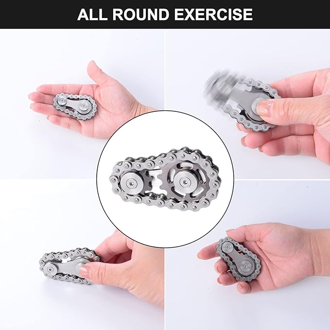 Bike Chain Gear Fidget Spinner, Metal Sprocket Chain Fidget Toy, Stress Anxiety Relief Fidget Toy, Focus Finger Spinning Toy, Stainless Steel Mechanics W/Smooth Bearings EDC Novelty Toy