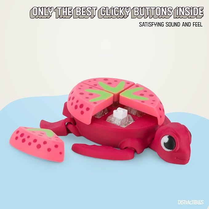 Distractible Turtle Fidget Toy, Articulating Design with Shell Clickers, Pocket-Sized & Durable, Stress Relief, ADHD, Autism & Stim (RED-Strawberry)