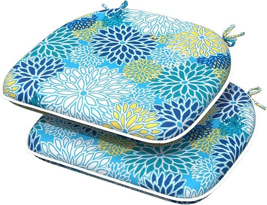 Indoor/Outdoor Chair Cushions 16x17 Inch, Patio Chair Cushions with Ties, All Weather Seat Cushions for Patio Furniture Home Garden Chair Use, Set of 2, Dahlia Blue
