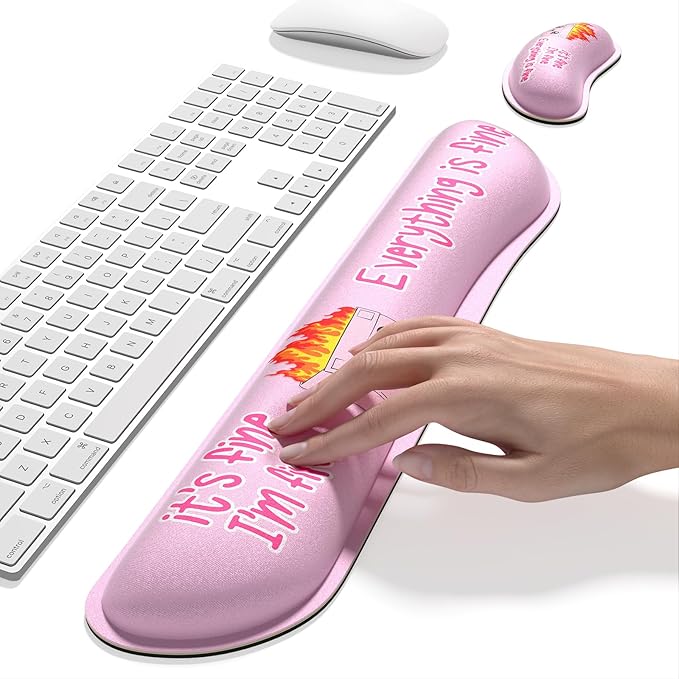 Dapesuom Enlarge Keyboard Wrist Rest, Memory Foam Wrist Cushion for Desk Mats Support, Typing Pain Relief Keyboard Mouse Pad Rests Set with Non-Slip Base for Gaming Laptop Computer, Pink Dumpster
