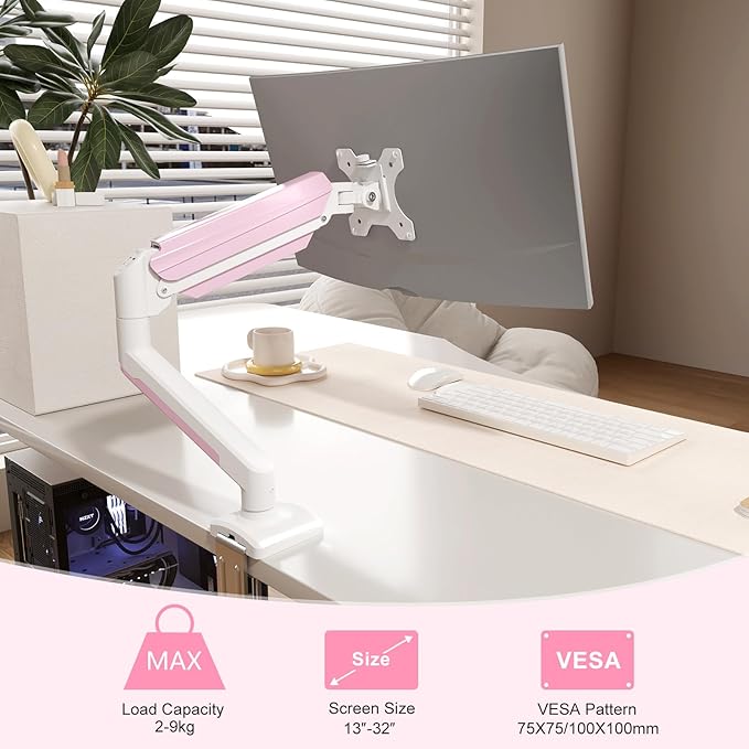 suptek Monitor Mount Stand, Single Gas Spring Monitor Arm Desk Mount Fits 13-32 Inch inch Monitors Weight Capacity up to 9 kg(MD01AWP)