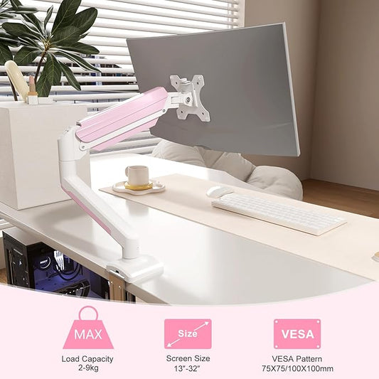 suptek Monitor Mount Stand, Single Gas Spring Monitor Arm Desk Mount Fits 13-32 Inch inch Monitors Weight Capacity up to 9 kg(MD01AWP)