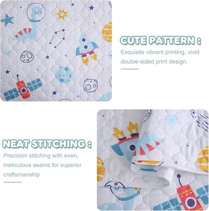 Cute Dinosaur Space Rocket Quilt Set for Boys Twin Size Kids Bedding Sets Lightweight Summer Bedspread Soft Microfiber Breathable Bed Comforter All-Season