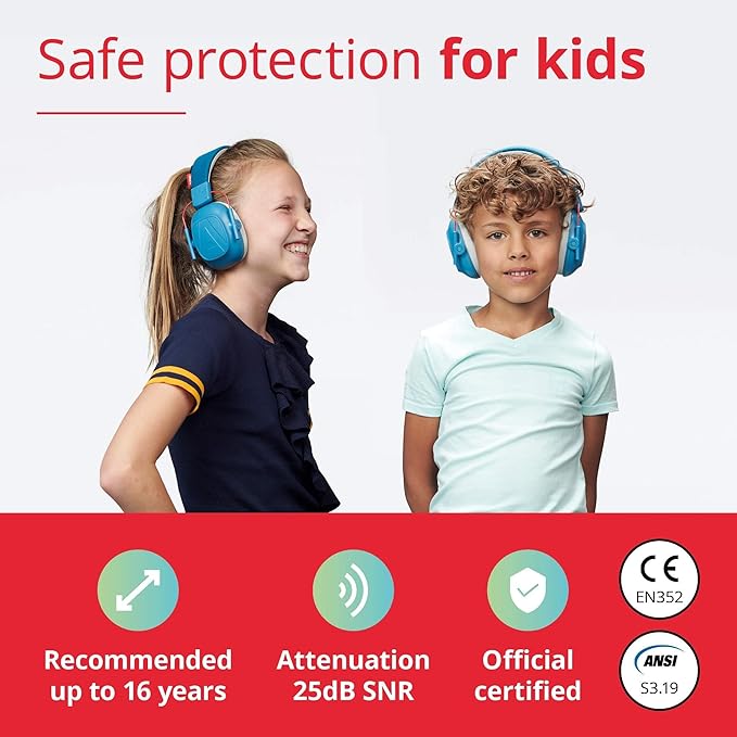 Alpine Muffy Kids - Hearing Protection - CE & ANSI Certified - Adjustable for Ages 3-16 years - Noise Cancelling Headphones - 25dB Sound Reduction Ideal for Protection and Concentration Aid - Blue