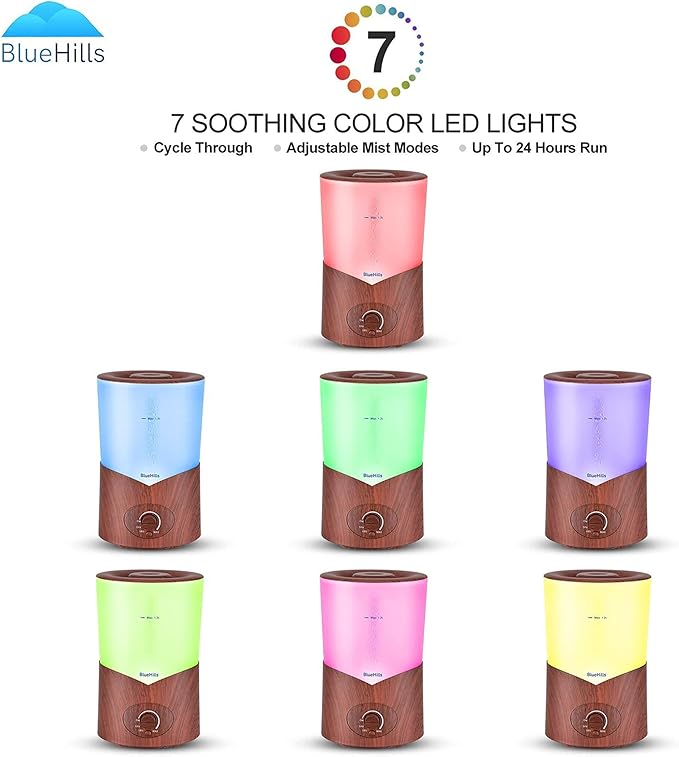 BlueHills Premium Large 1000 ML XL Essential Oil Diffuser Dark Wood Grain Aroma Humidifier 1 Liter Capacity for Big Room Home Long Run Kids Huge Coverage Area Quiet High Mist Output Large 1L A3