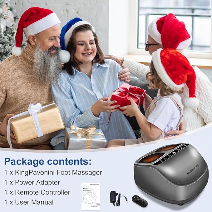 KingPavonini Shiatsu Foot Massager Machine with Heat, 3-Section Massage for Full Feet Deep Kneading & Vibration, Foot Massager for Plantar Fasciitis, UP to Size 13, Gifts for Mom Dad