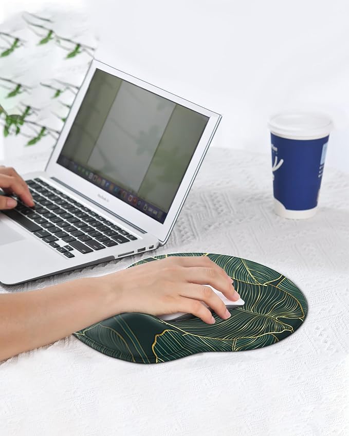 Ergonomic Mouse Pad Wrist Support, Comfortable Mouse Pad Wrist Rest, Relieve Wrist Pain Gel Mouse pad, Non-Slip Rubber Base Mousepad for Laptop, Computer(Green Leaf)
