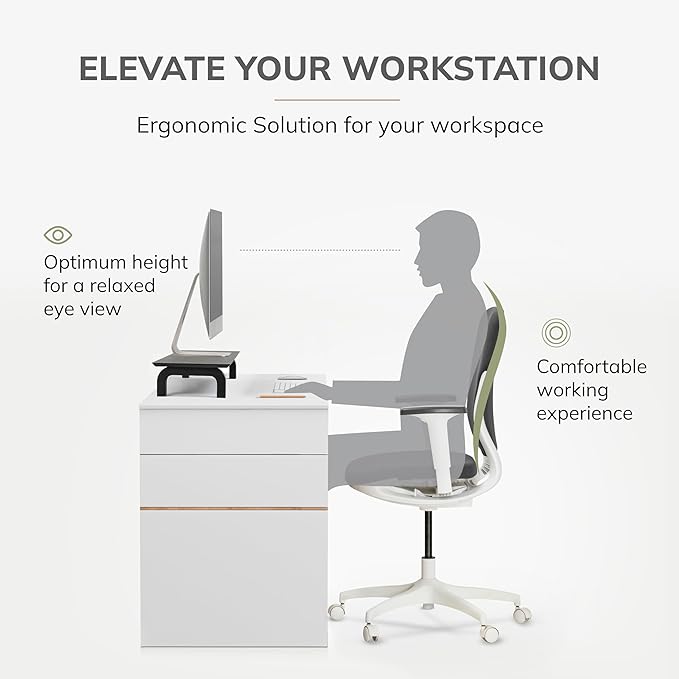 Anji Mountain Monitor Stand - Desktop Organizer & Laptop Riser, Ergonomic Monitor Riser, Space-Saving Monitor Stand for Desk, Durable Construction, Easy Assembly, Ideal for Home & Office,Black
