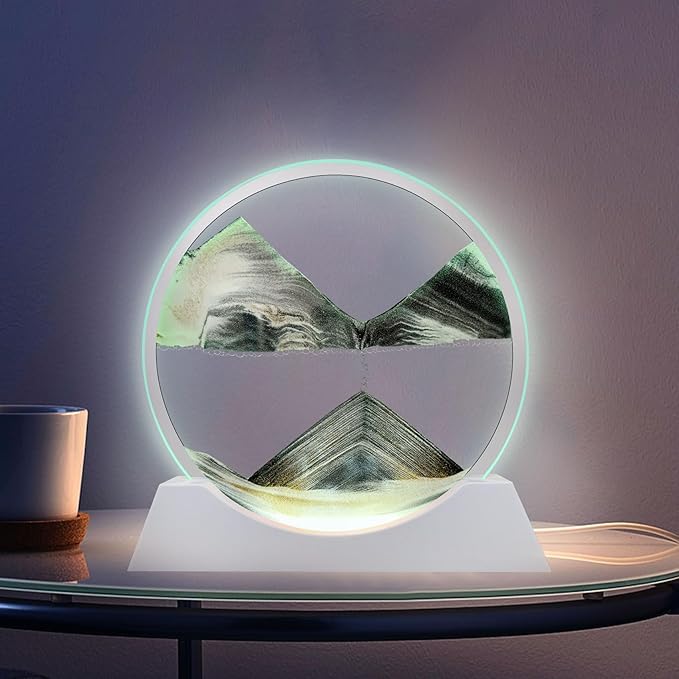 Aoderun 12" Moving Sand Art Liquid Motion with Light 3 Color Changing Moving Sand Art Picture Round Glass 3D Deep Sea Sand Art Sandscapes for Adult Relaxing Toys Desktop Home Office(Black)