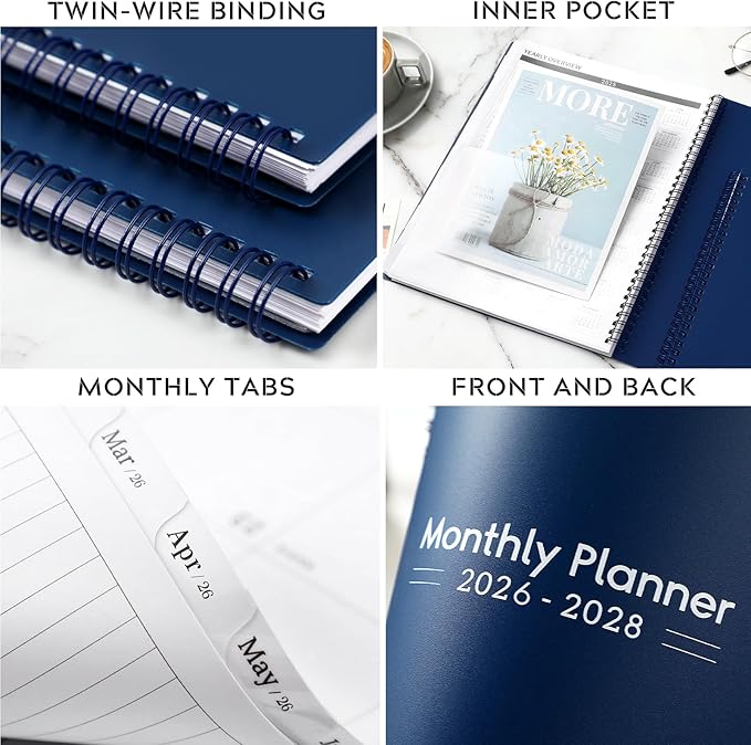 2026-2028 Monthly Planner - 3 Year Monthly Planner 2026-2028, Jan 2026 - Dec 2028, 9" x 11", 36-Month Calendar with Tabs - Navy Blue
