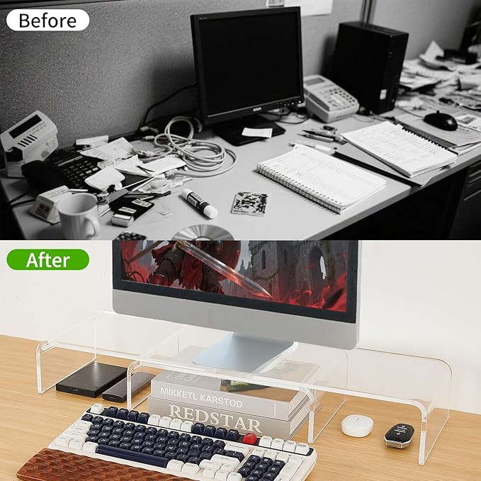 Acrylic Monitor Stand Riser, Clear Acrylic Laptop Stand for Desk, Computer Accessories for Home Office, Desk Organizer Shelf for Laptop, PC, Multi Media and more