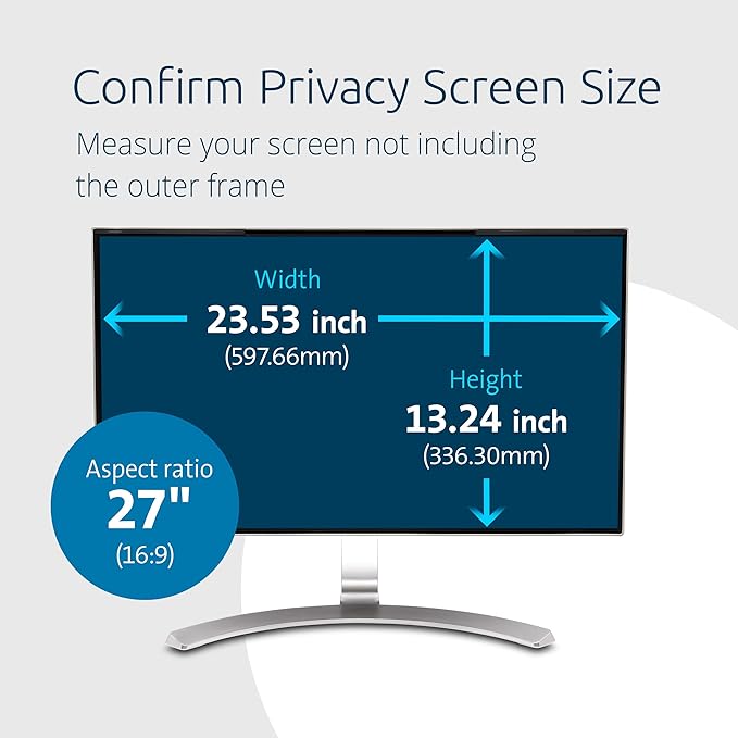 Kensington MagPro 27 Inch Magnetic Computer Privacy Screen for Desktop, Removable 16:9 Computer Privacy Filter, Anti-Glare Blue Ray Reduction, Compatible with Slim Bezel Monitors, K55419WW