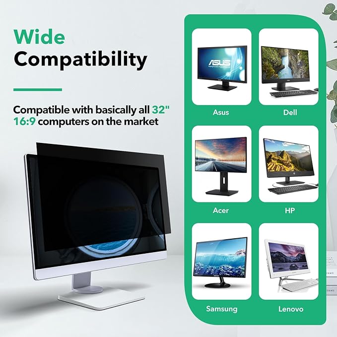 32 inch Computer Privacy Screen Filter for 16:9 Aspect Ratio Widescreen Monitor,32in Curved Computer Monitor Privacy Shield Anti Glare Blue Light Eye Protection, Anti-Scratch Removable Protector Film