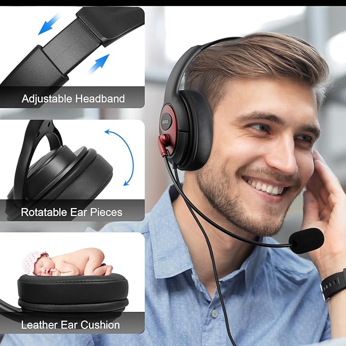 MAIRDI USB Headset with Microphone, Type-C/USB/3.5mm Jack 3-in-1 PC Headset, Computer Headset with Mic Noise Canceling for Teams Call Centers Skype Zoom Home Office Dragon Nuance Dictation