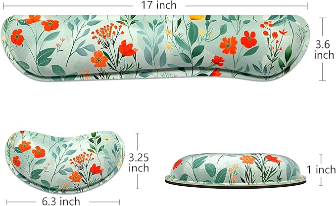 Dapesuom Enlarge Keyboard Wrist Rest, Memory Foam Wrist Cushion for Desk Mats Support, Typing Pain Relief Keyboard Mouse Pad Rests Set with Non-Slip Base for Gaming Laptop Computer, Abstract Flowers