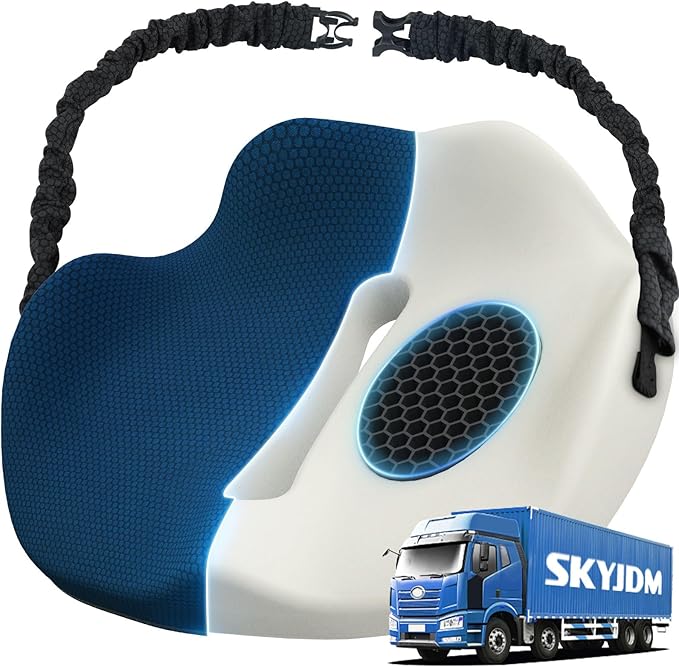 Memory Foam Truck Seat Cushion with TPE Gel Support, Truck Seat Cushion with Non-Slip Washable Cover for Back Support & Pain Relief During Long Drives(Blue)