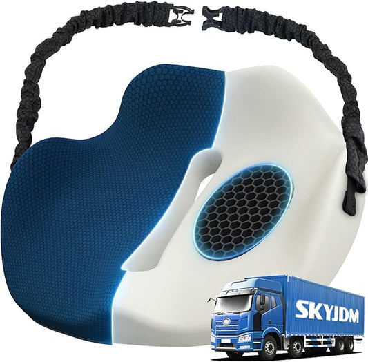 Memory Foam Truck Seat Cushion with TPE Gel Support, Truck Seat Cushion with Non-Slip Washable Cover for Back Support & Pain Relief During Long Drives(Blue)