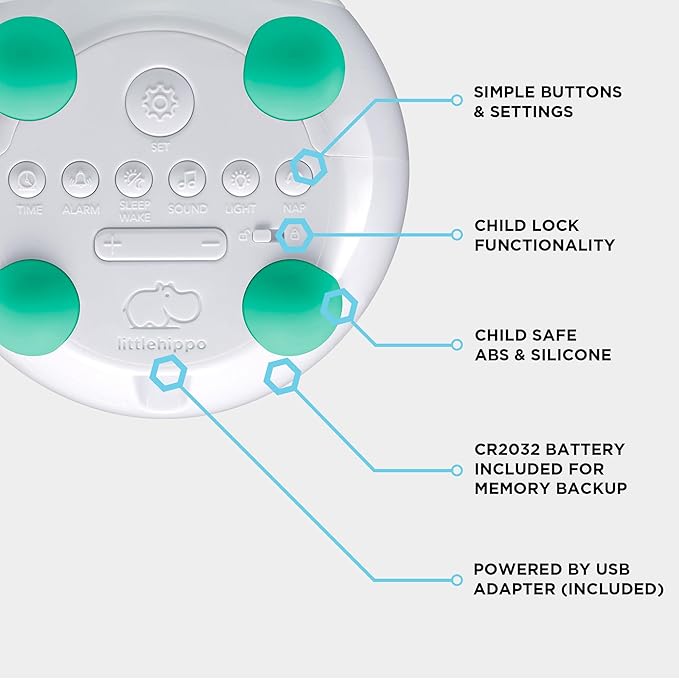 LittleHippo Mella: Kids Alarm Clock, Ready to Rise Children's Sleep Trainer, Night Light, Sound Machine and OK to Wake for Toddlers and Kids - Tropical Teal (Updated 2025)