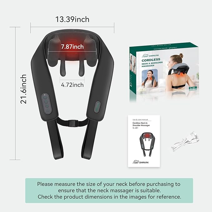 Snailax Cordless Neck Shoulder Massager with Soothing Heat, Upgarded 4D Deep Tissue Kneading, Shiatsu Back Massager Pillow for Neck, Traps, Back, Gifts for Men Women Mom Dad