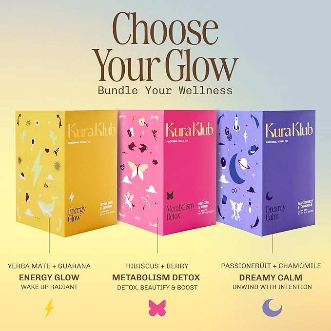 Kura Klub Yerba Mate Energy Glow Tea – Premium Energy Herbal Tea with Guarana, Ginger & Peppermint for Digestion, Gut Health & Satiety – Jitter-Free, No Crash – 3-in-1 Wellness Blend – Caffeine Alternative, No Microplastics – 14 Premium Teabags