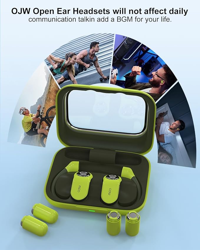 OJW Open Ear Headphones, Unlimited Power Earphones with Case & Replaceable Battery, OWS Bluetooth 5.4 Wireless Headphone with Mic, IPX7 Waterproof Headset for Sports, Compatible with iPhone & Android