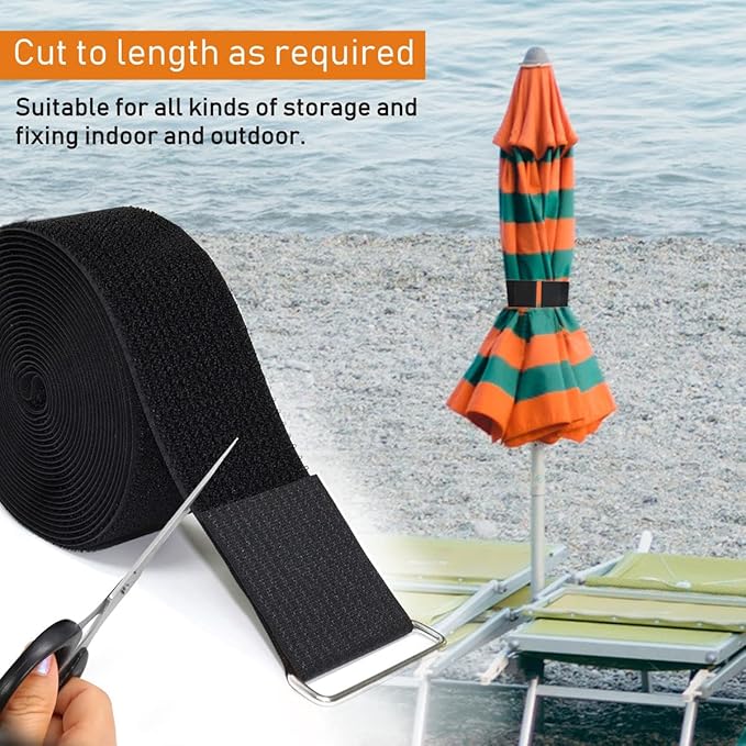 2"x16ft Reusable Cinch Strap with 10 Metal Buckles, Cut-to-Length Fastening Securing Straps, Adjustable Nylon Cable Straps and Cord Ties for Organizer or Storage, 2 inch Wide, Black