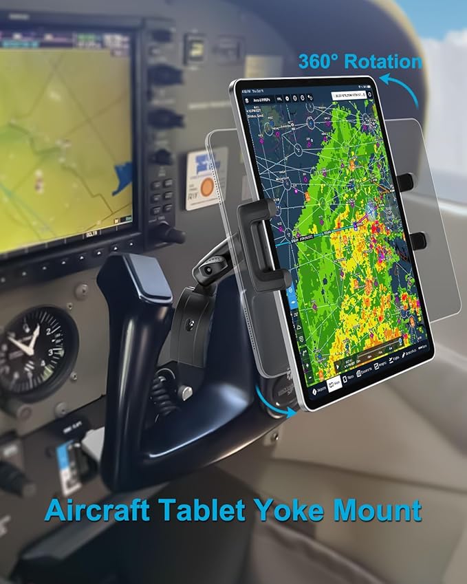 Tablet Yoke Mount, iPad Yoke Clamp Mount for Aircraft, 360° Adjustable Metal Arm Aviation Trainer Tablet Holder for iPad Pro 13 12.9 11, iPad Air Mini, Galaxy tab, iPhone, 4-13" Device