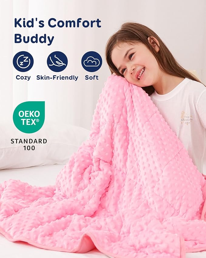 Kivik Weighted Blanket 10 lbs, Small Minky Dotted Blankets, Soft Heavy Blanket Throw, Machine Washable, 41 x 60 Inches Pink