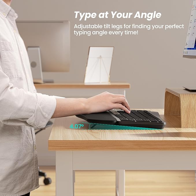 Nulea RT05 Wireless Ergonomic Keyboard, Split Keyboard with Wrist Rest, USB-C Charging, 7-Color Backlight, Natural Typing, Bluetooth and USB Connectivity, Compatible with Windows,Mac