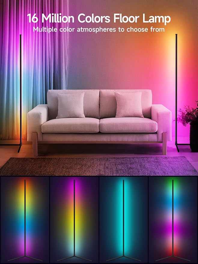 Corner Floor Lamp, RGB LED Corner Lamp with Music Sync, Smart App and Remote Control Color Changing Ambience Light, 16 Million Colors for Bedroom, Living Room Gaming Room (2pcs)