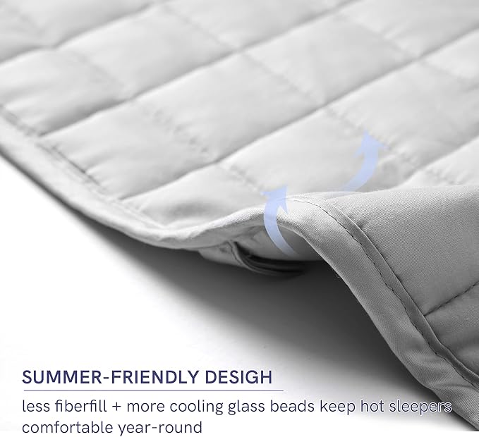 YnM Cotton King Size Weighted Blanket for Adults (88x104 Inches, 25 Pounds, Light Grey), Smallest Compartments with Cooling Glass Beads,Heavy Blanket for Two Persons of 110~190lbs on Queen or King Bed