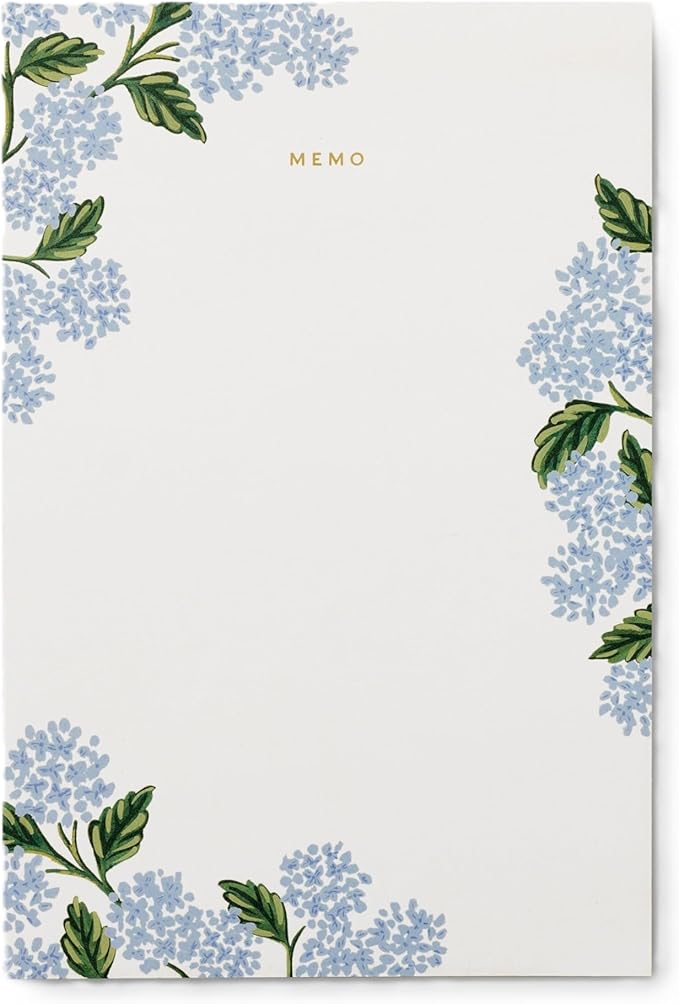 RIFLE PAPER CO. Large Memo Notepad, 65 Tear-Off Pages, Featuring Bands of Pastel Hues Separating the Days, Printed in Full Color and Foil Stamped (Hydrangea)