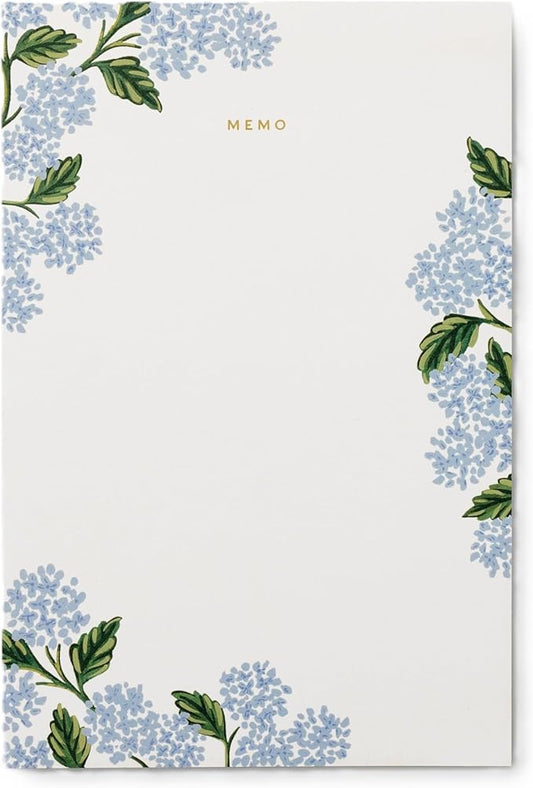 RIFLE PAPER CO. Large Memo Notepad, 65 Tear-Off Pages, Featuring Bands of Pastel Hues Separating the Days, Printed in Full Color and Foil Stamped (Hydrangea)