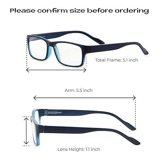 Readerest 3.5 Blue Light Reading Glasses - Lightweight Computer Glasses - Eye Strain, UV Glare Protection (Black+Blue)