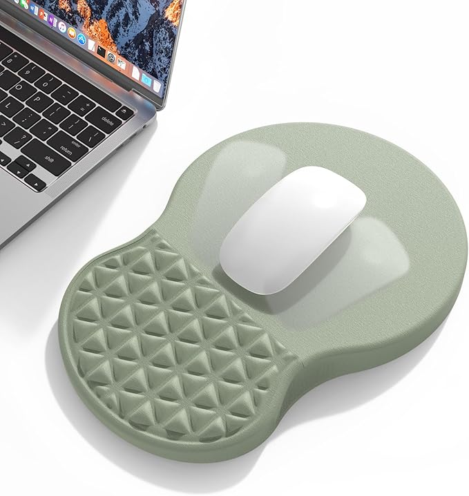 Ergonomic Mouse Pad Wrist Support with Foam Massage Design, Pain Relief Mousepad with Wrist Rest, Non-Slip PU Base, Computer Mouse Pads for Desk, Office & Home - Grass Green