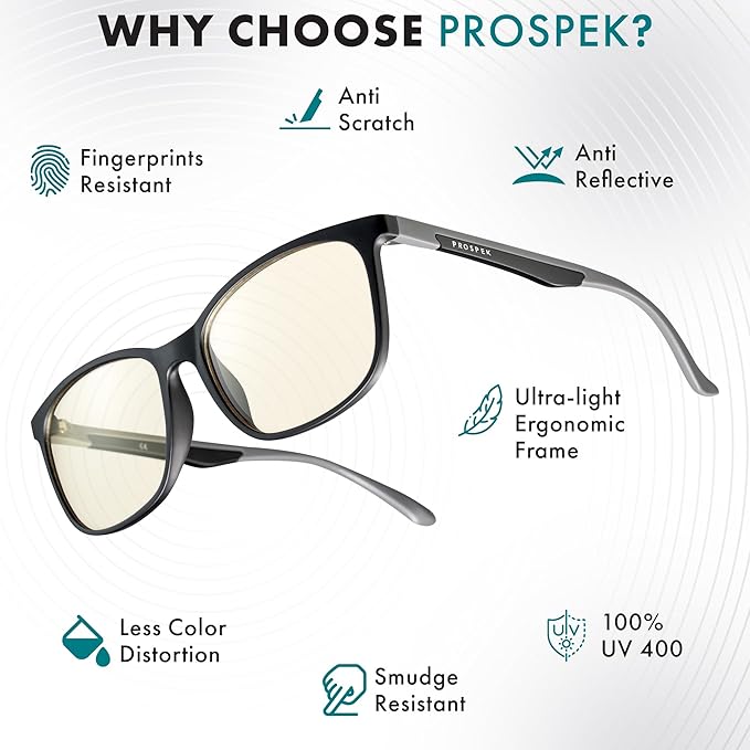 Prospek Mens Blue Light Glasses,CARBON - High Optical Quality Lenses and Ultra Light Frame