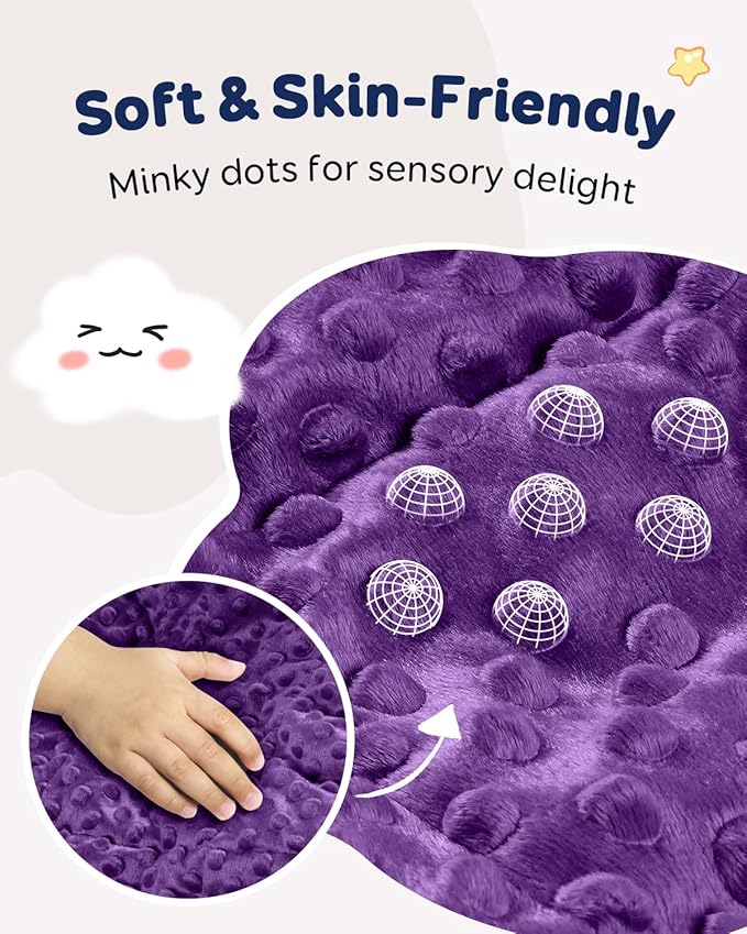 Kivik 2 lbs Weighted Lap Pad, Ultra Soft Minky Dotted Heavy Blankets Throw for Better Study Relaxing & Sleeping, Machine Washable, 20 x 30 Inches, Purple
