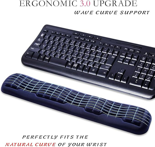 UnivoColors Memory Foam Keyboard Wrist Rest,Latest 3.0 Wave Curve Design,High-Resilience Memory Foam,Non-Slip Base Fits,Full-Sized Keyboards,Ideal for Work and Gaming(Navy)