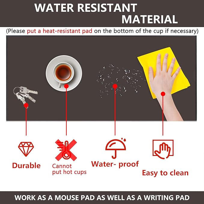 AKOZLIN 35.4"x 18.9" Soft PU Leather Surface Office Desk Mouse Mat Anti-Push Pad with Full Grip Fixation Lip Table Blotter Edge-Locked Protector Coffee