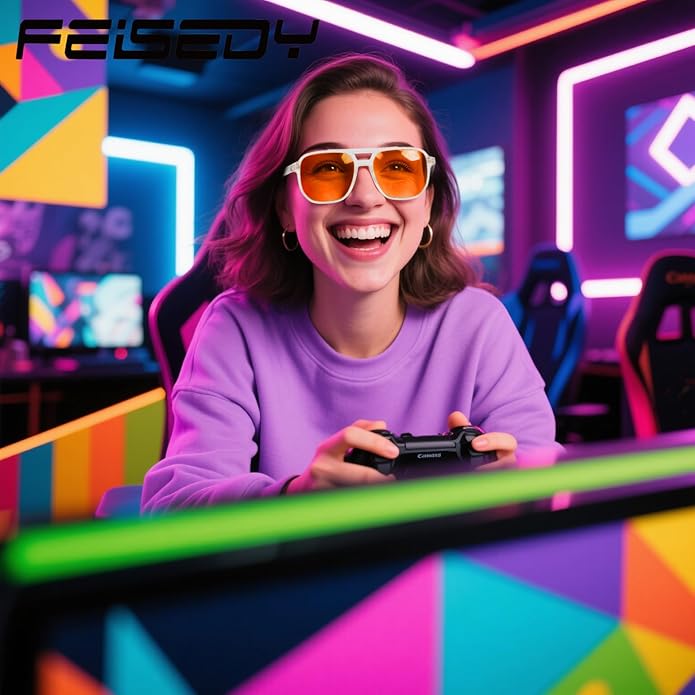 FEISEDY Amber Blue Light Glasses for Computer Gaming Anti Eyestrain Sleep Glasses G2835
