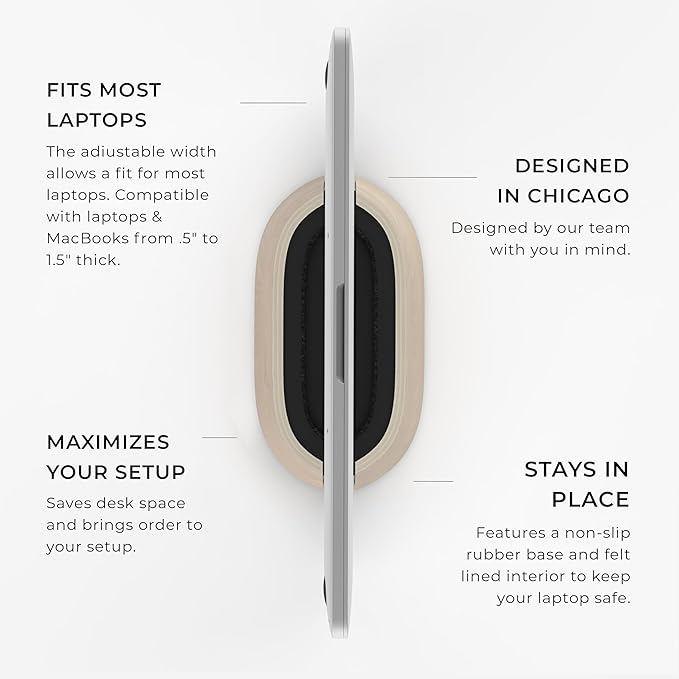 HumanCentric Vertical Laptop Stand in Maple Wood, Upright Adjustable Holder and Dock, Laptop Vertical Stand Fits MacBook Pro and Other Laptops .5" to 1.5", Clamshell Compatible