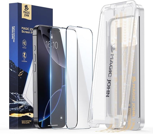 MAGIC JOHN 3rd Gen Upgraded for iPhone 16 Pro Screen Protector 6.3 Inch, HD Clear, Shatterproof Tempered Film, Auto Dust-Elimination, Bubble Free, Easy Installation, 2 Pack