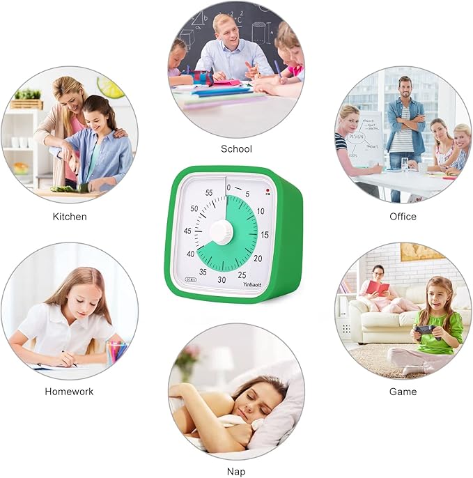 Yunbaoit Visual Timer with Protective Case, 60 Minute Silent Countdown Timer for Kids and Adults Clock Time Management Tool(Green)