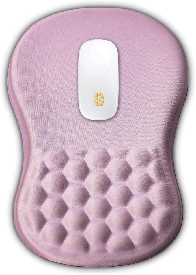 Ergonomic Wrist Rest Mouse Pad, Massage Design for Carpal Tunnel Pain Relief, Non-Slip Memory Foam, Pink