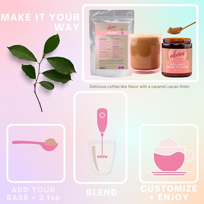 Eleven TLC, Shroomie Master Mind Mushroom Coffee Alternative, 7 Superfoods, Chaga, Reishi + Lion's Mane, Dandy Blend, Energy, Focus, 63 Servings