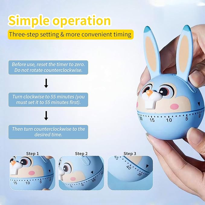 Mechanical Kitchen Timer, Cute Wind Up 60-Minute Manual Countdown for Kids, Classroom, Home, Study and Cooking