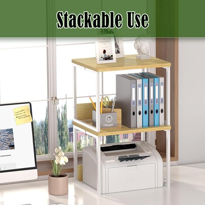 MARTY Desktop Printer Stand 2 Pack Printer Stand with Storage for Desk, Shelf Organzier for Home/Office Printer Riser Under Desk Small Table for Printer Fax Machine Scanner(Maple)