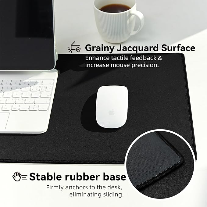 Waterproof Large Gaming Mouse Pad with Durable Stitched Edges, Non-Slip Rubber Base, Grainy Jacquard Mouse Mat Desk Pad for Home Office Gaming, 15.74"x35.43"x0.12", Black