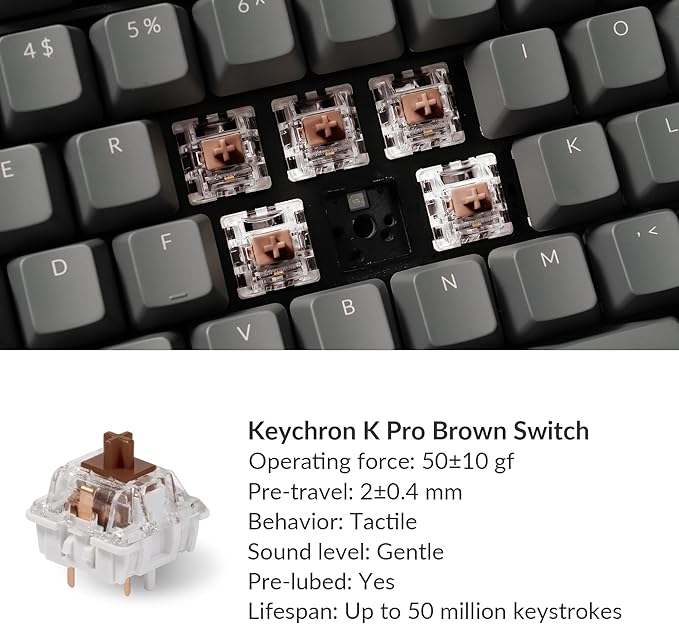 Keychron K10 Full Size Layout White LED Backlit Hot-Swappable Mechanical Keyboard for Mac Windows, Multitasking 104-Key Bluetooth Wireless/USB Wired Computer Keyboard with K Pro Brown Switch