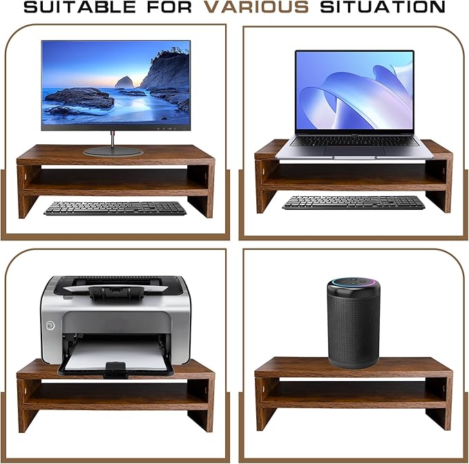 Monitor Stand Riser, 2 Tier Computer Stand, Desk Organizers and Accessories, Desktop Shelf with Storage for TV Screen PC Printer (Rust Brown-18.9inch)
